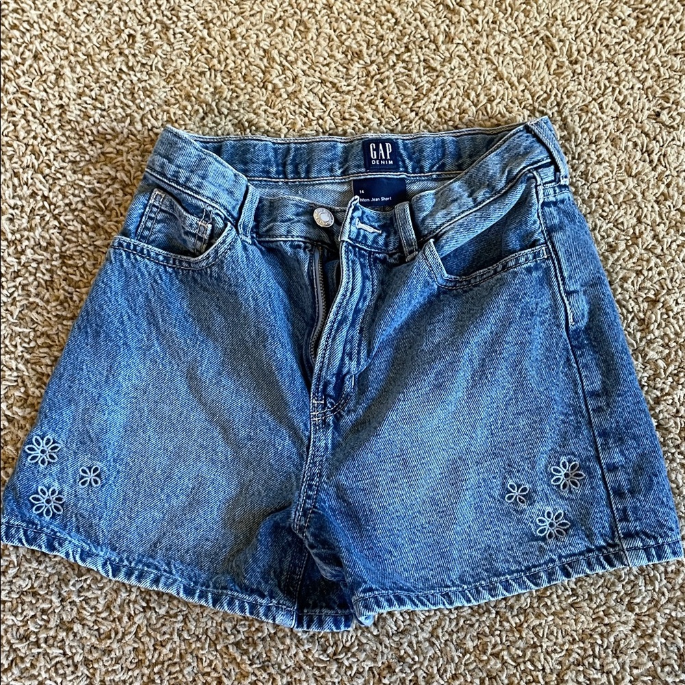 GAP Light Blue Denim Shorts with White Floral Detail